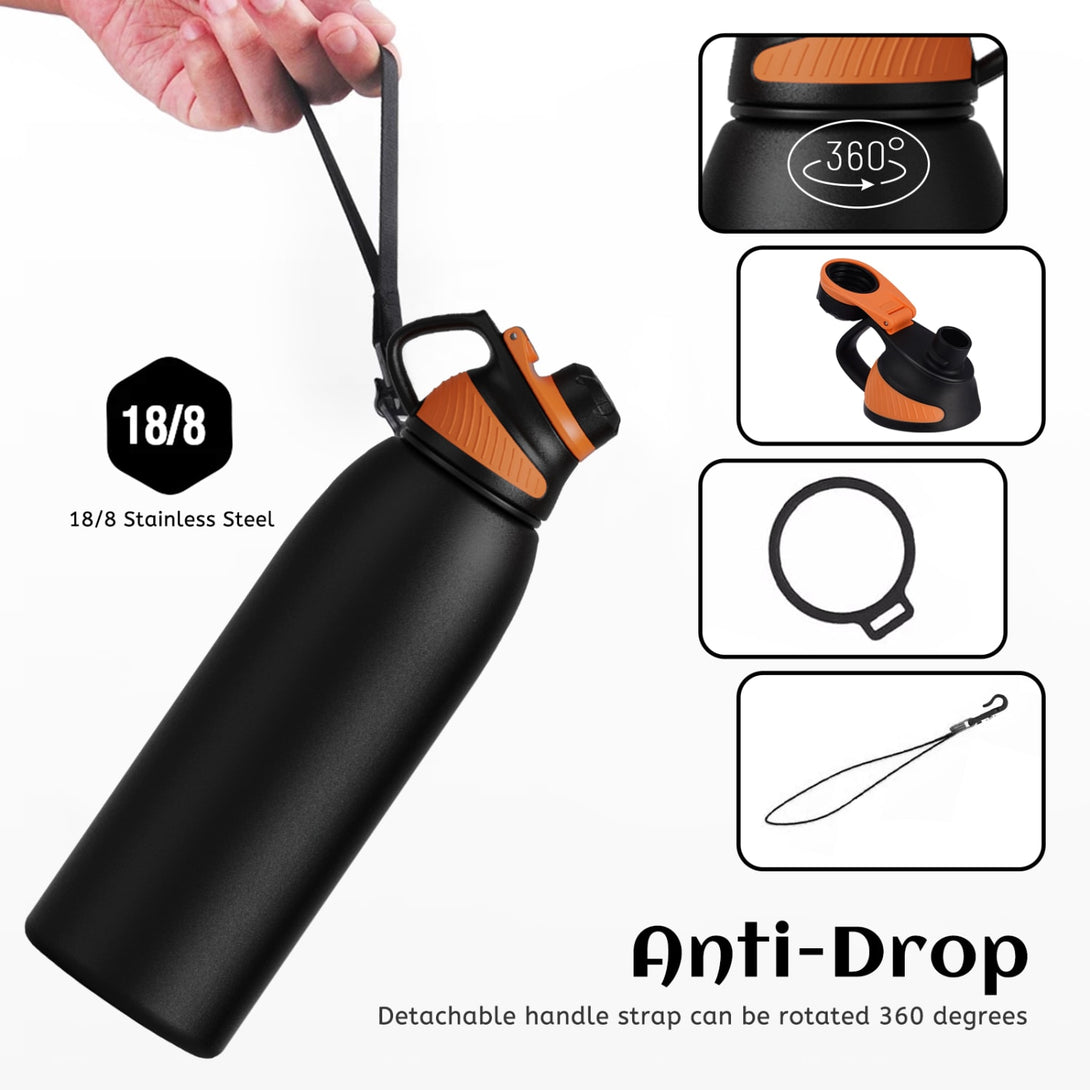 50oz Stainless Steel Sports Insulated Water Bottle Thermo Flask With Magnetic Cup