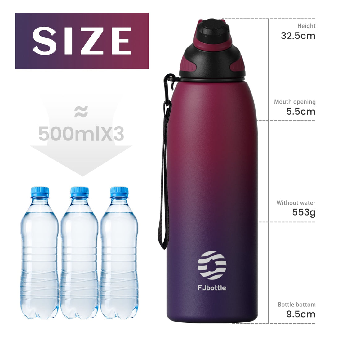 50oz Stainless Steel Sports Insulated Water Bottle Thermo Flask With Magnetic Cup