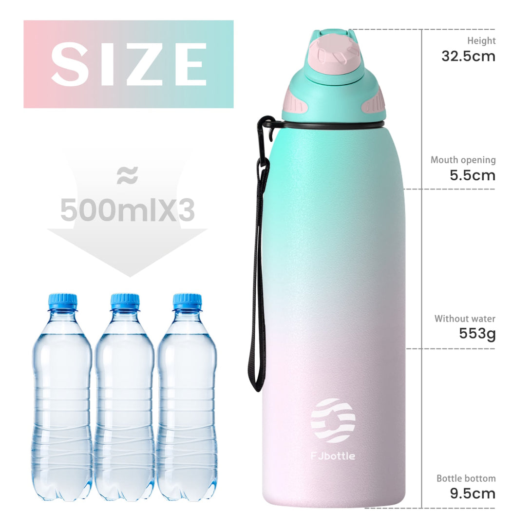 50oz Stainless Steel Sports Insulated Water Bottle Thermo Flask With Magnetic Cup