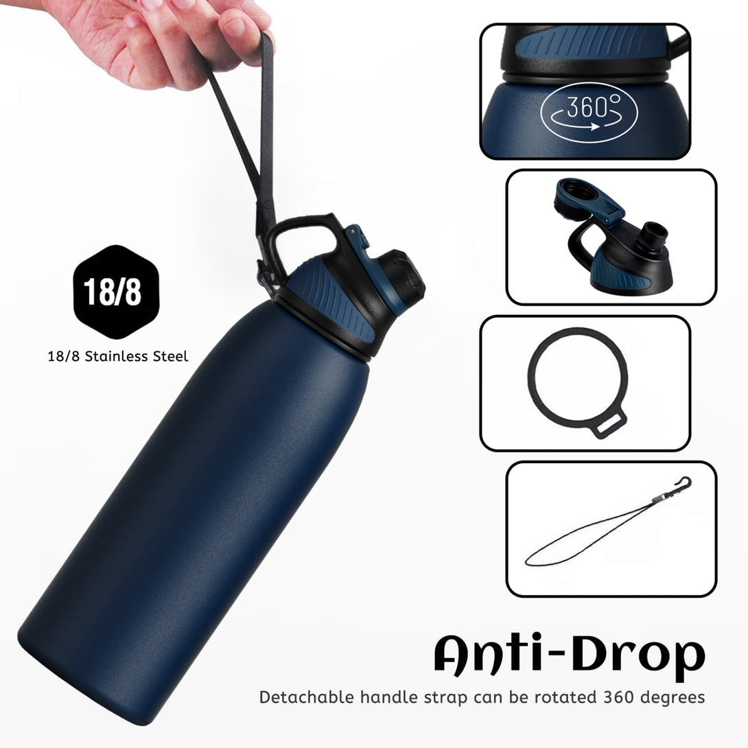 50oz Stainless Steel Sports Insulated Water Bottle Thermo Flask With Magnetic Cup