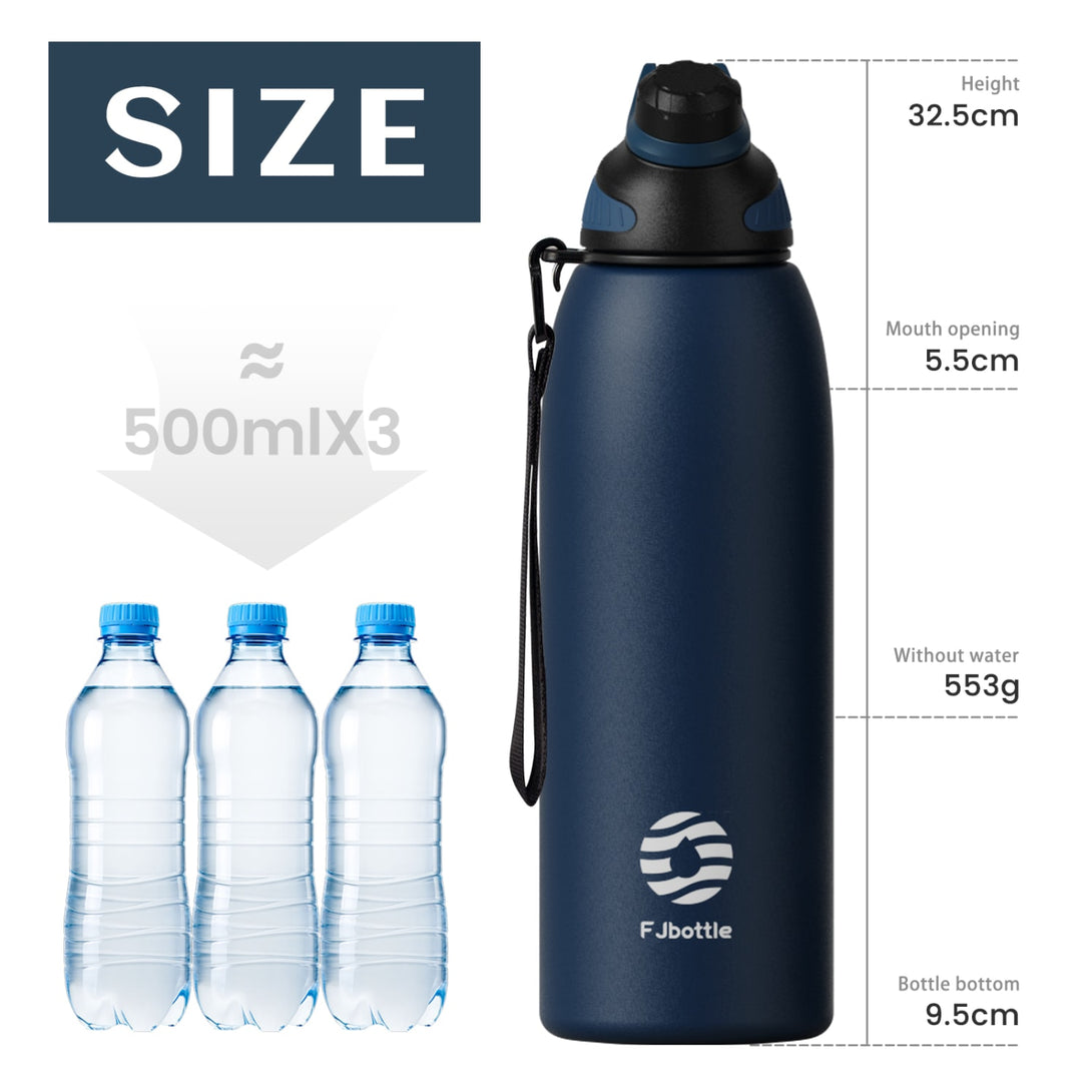 50oz Stainless Steel Sports Insulated Water Bottle Thermo Flask With Magnetic Cup