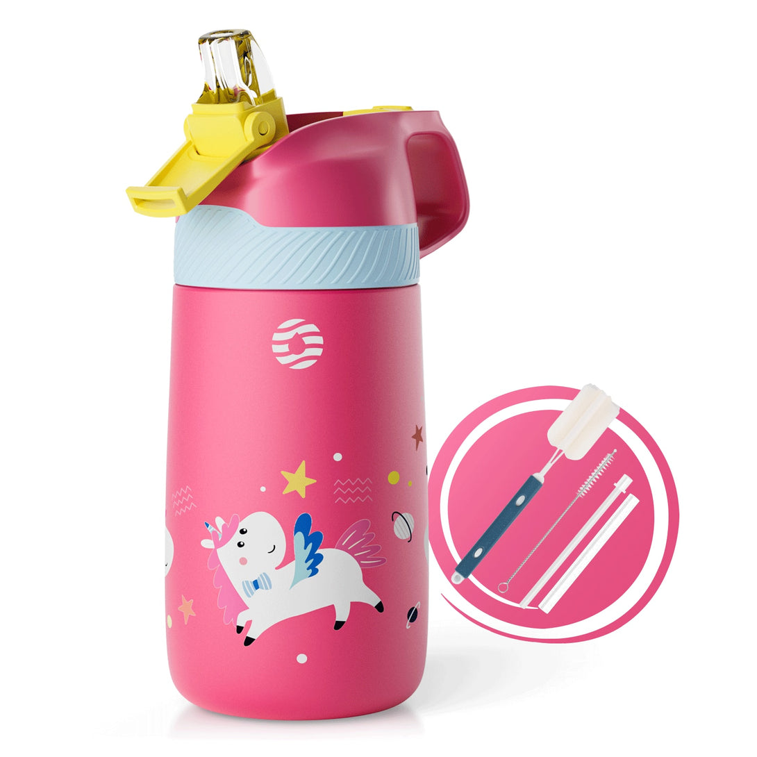 13 oz Stainless Steel Insulated Kids Water Bottle With Straw