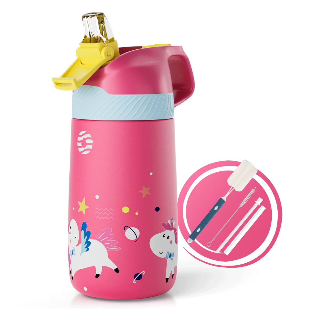 13 oz Stainless Steel Insulated Kids Water Bottle With Straw