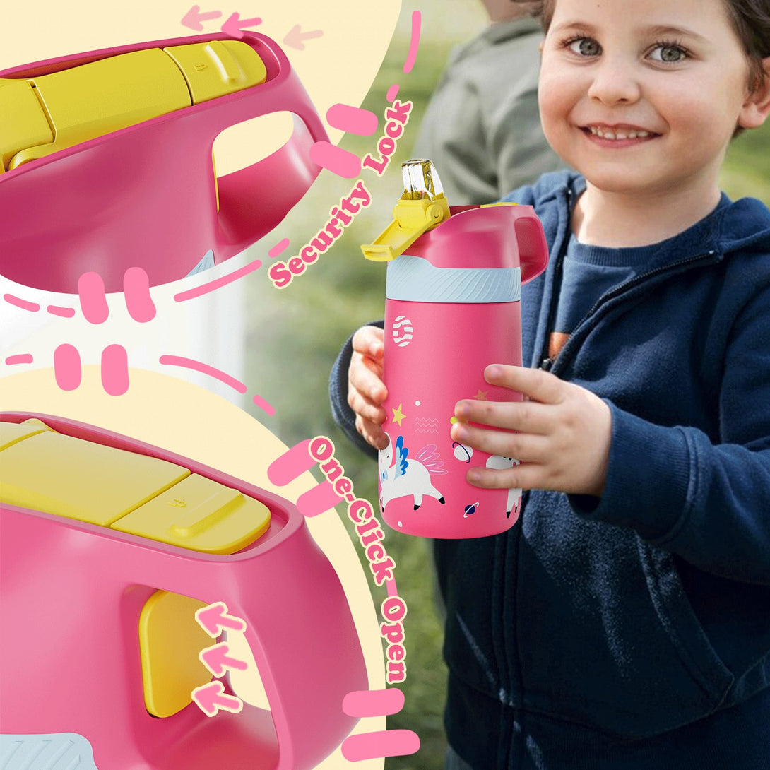 13 oz Stainless Steel Insulated Kids Water Bottle With Straw