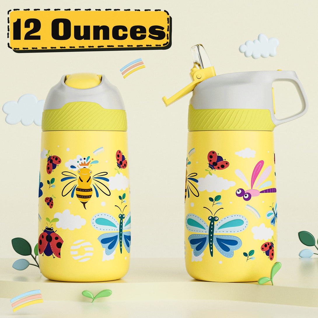 13 oz Stainless Steel Insulated Kids Water Bottle With Straw