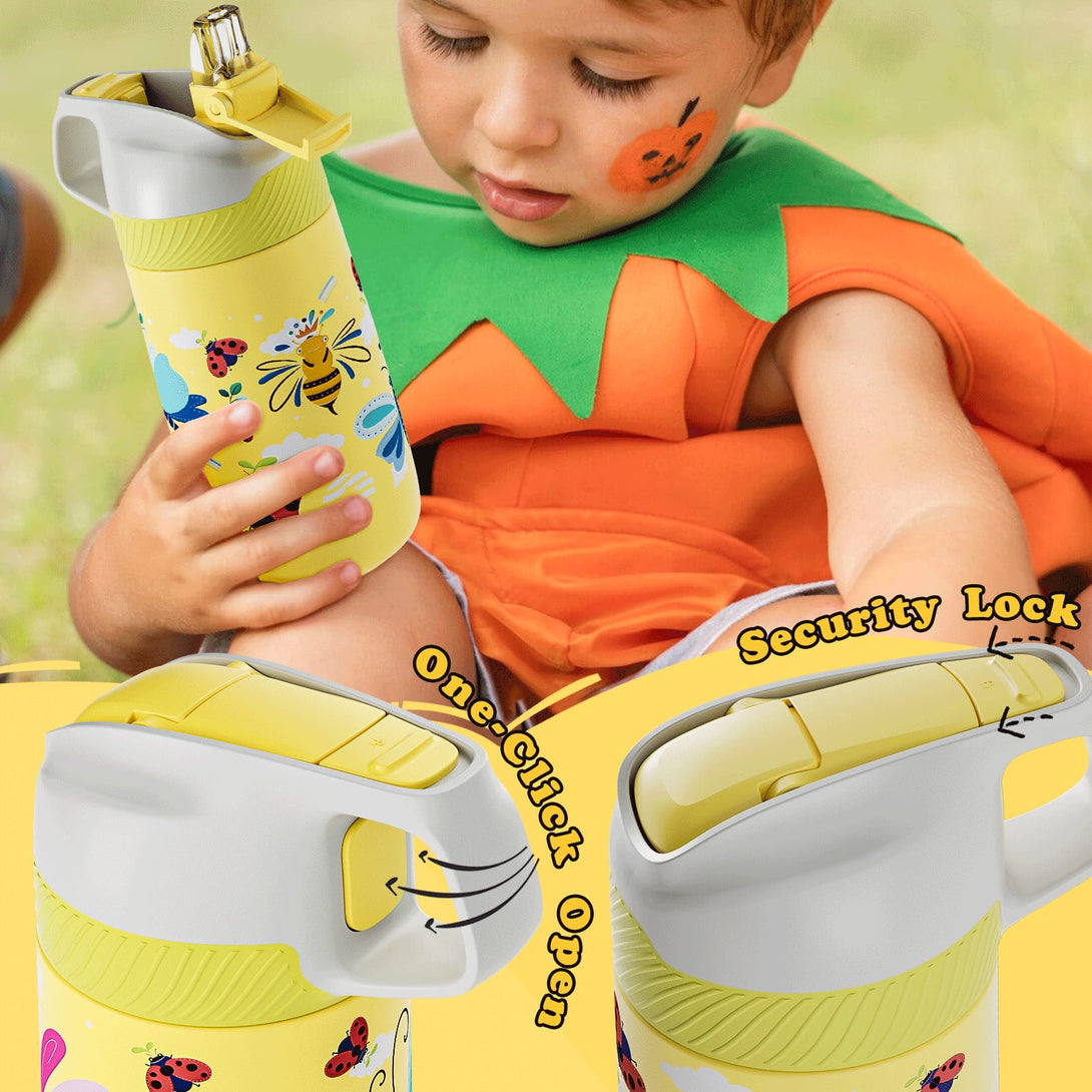 13 oz Stainless Steel Insulated Kids Water Bottle With Straw