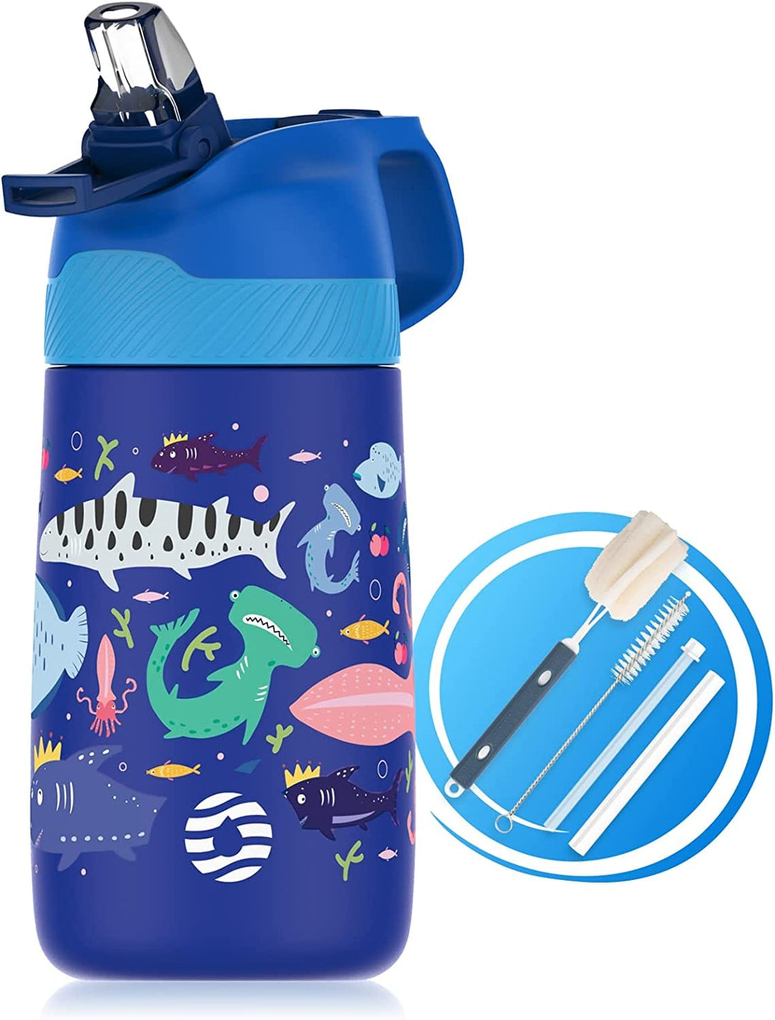 13 oz Stainless Steel Insulated Kids Water Bottle With Straw