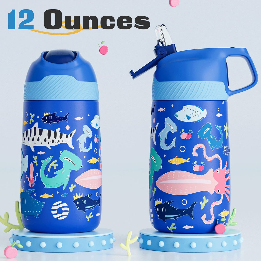 13 oz Stainless Steel Insulated Kids Water Bottle With Straw