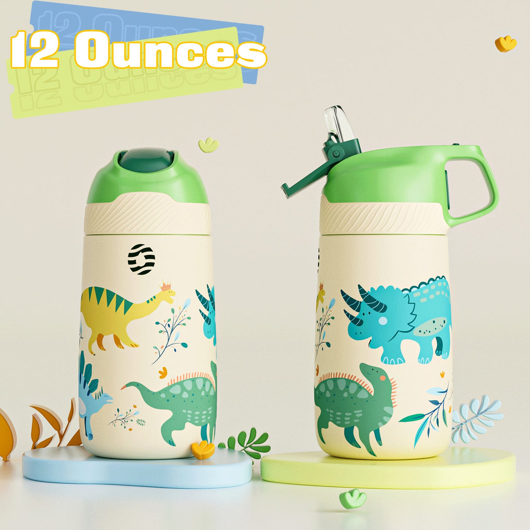 13 oz Stainless Steel Insulated Kids Water Bottle With Straw